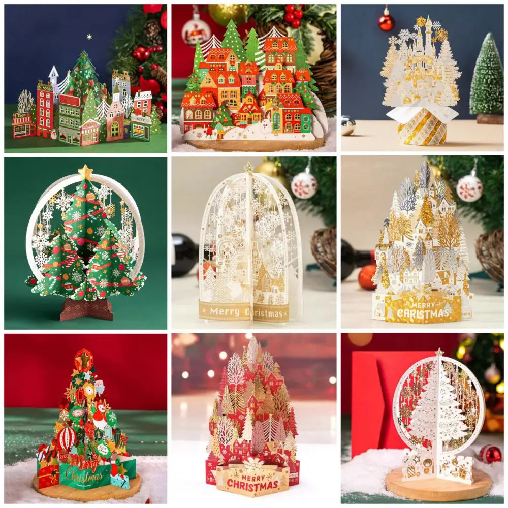 3D Pop-Up Christmas Card with Envelope – Gold Paper Carving