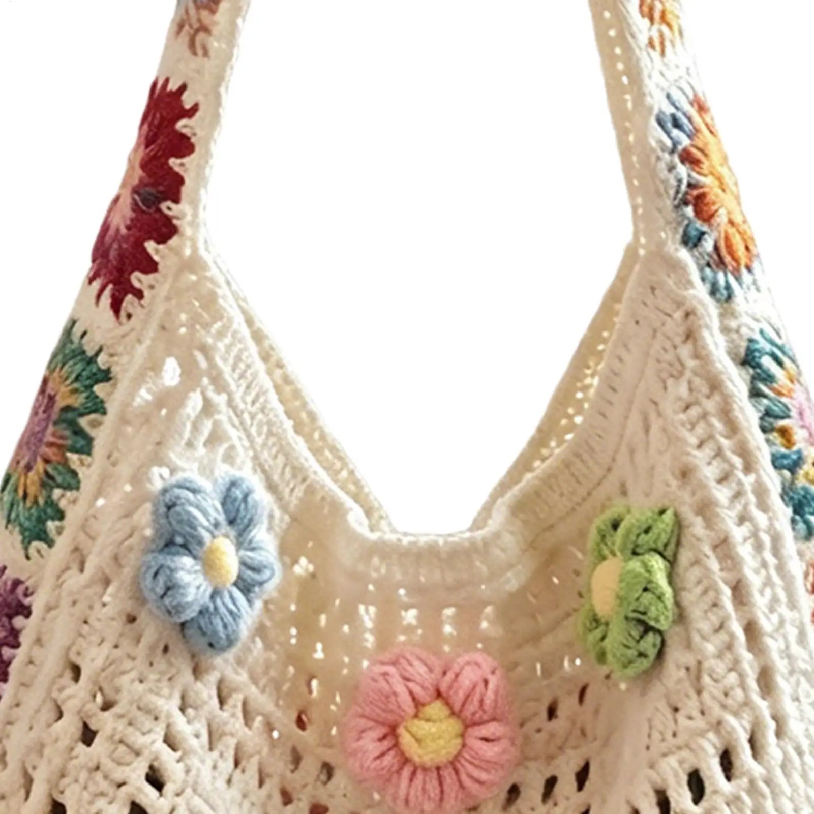 Boho Crochet Bag Flowers Knitted Handbags Large Capacity Summer Beach Woven Shoulder Bag Girls Tote Shopper Bags Handbags Lady Oasis Select