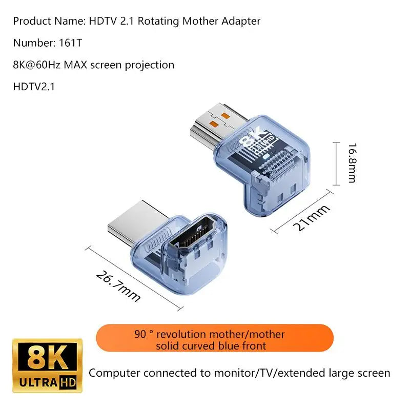 HDMI 2 1 Male Female Adapter 8K 60Hz Connector Up Down Angle 90 270