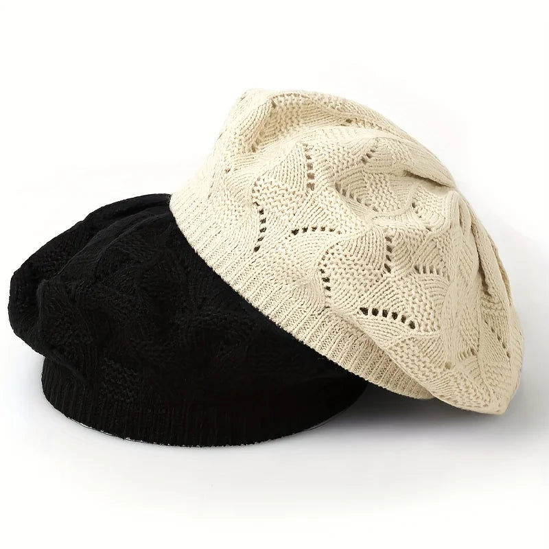 Women's Plain Color Knit Beret Hat Spring Casual Thin Acrylic Berets for Women Ladies French Artist Beanie Beret Hats Oasis Select