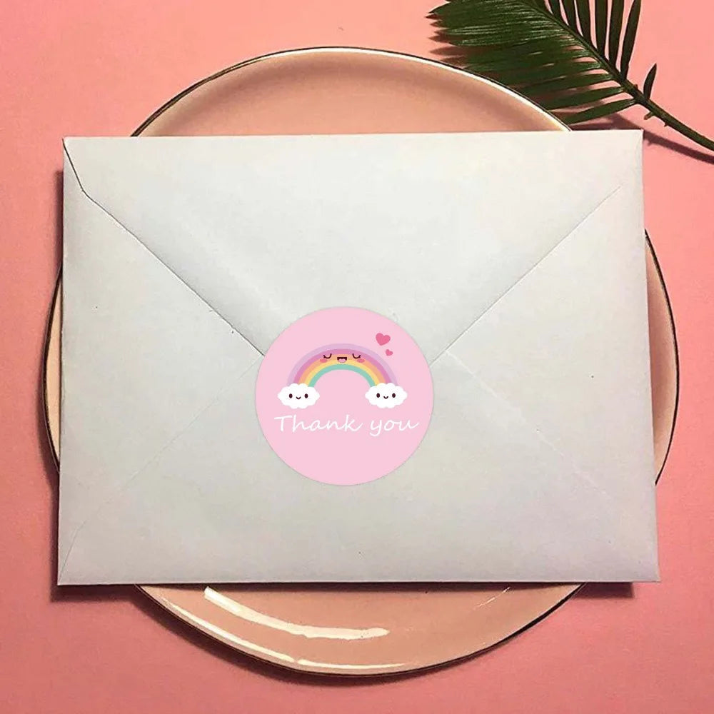 500 PCs/roll 1 inch Cute Rainbow Thank You Stickers for Gift Wrap, Envelope Closure, Small Business Office Supplies, Diy Decor Oasis Select