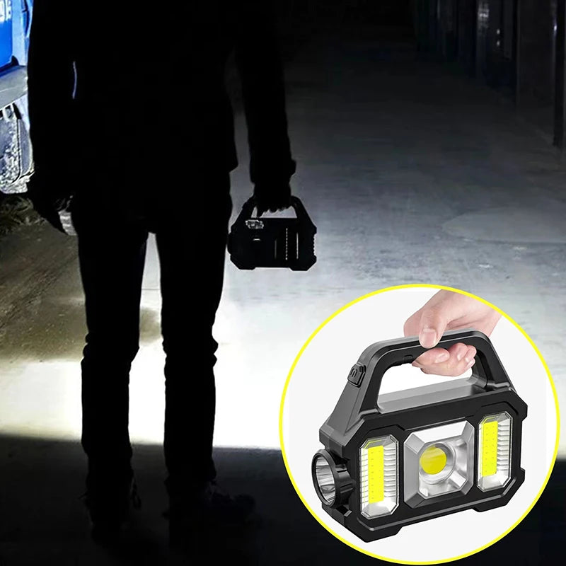 Solar Rechargeable Flashlight Zoomable Waterproof COB LED Torch Brightly Light Portable Powerful Lantern for Camping Oasis Select