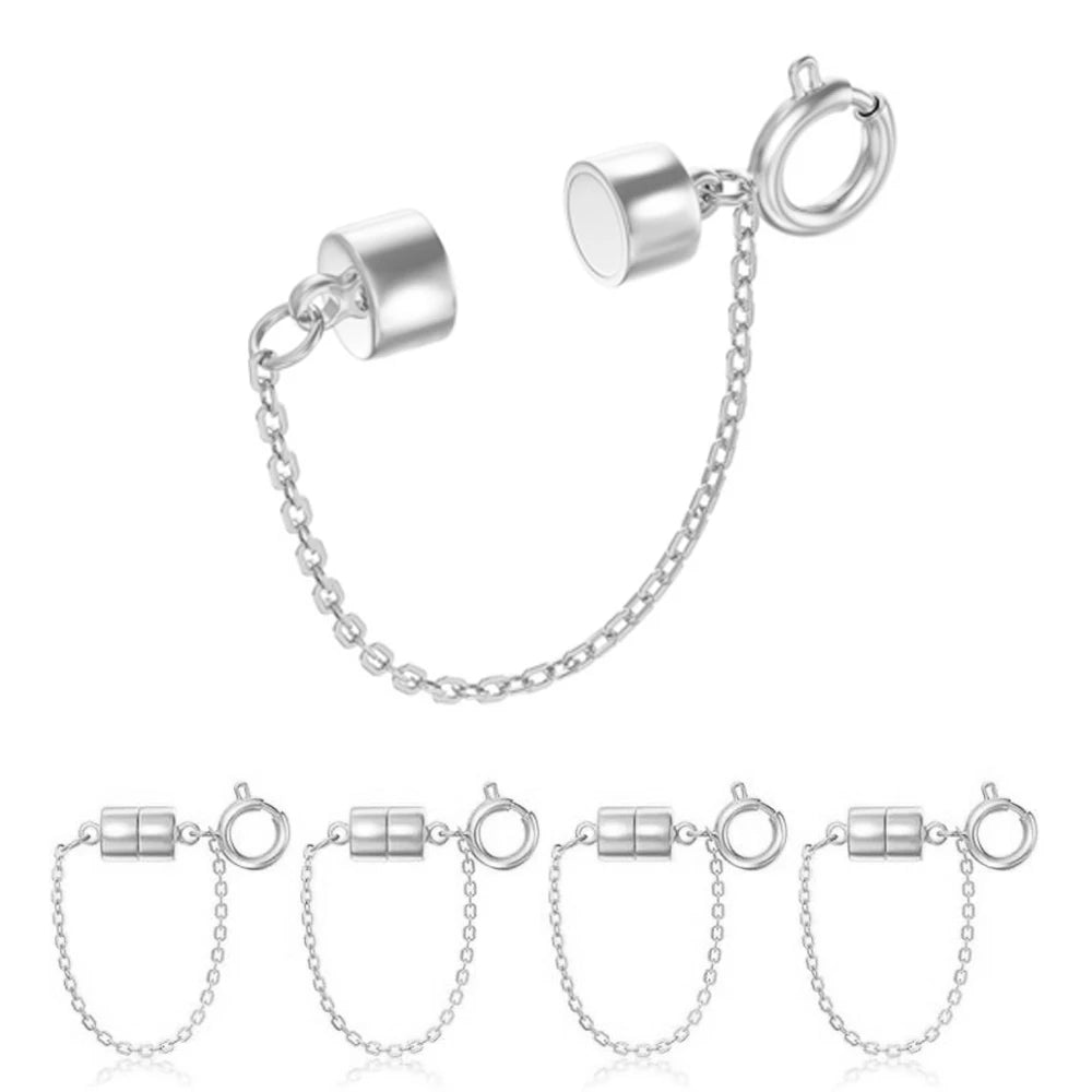 5Pcs Magnetic Bracelet Clasps and Closures with Safety Chain Never Fall Bracelet Extender Converter Magnetic Clasps for Women Oasis Select Rhodium