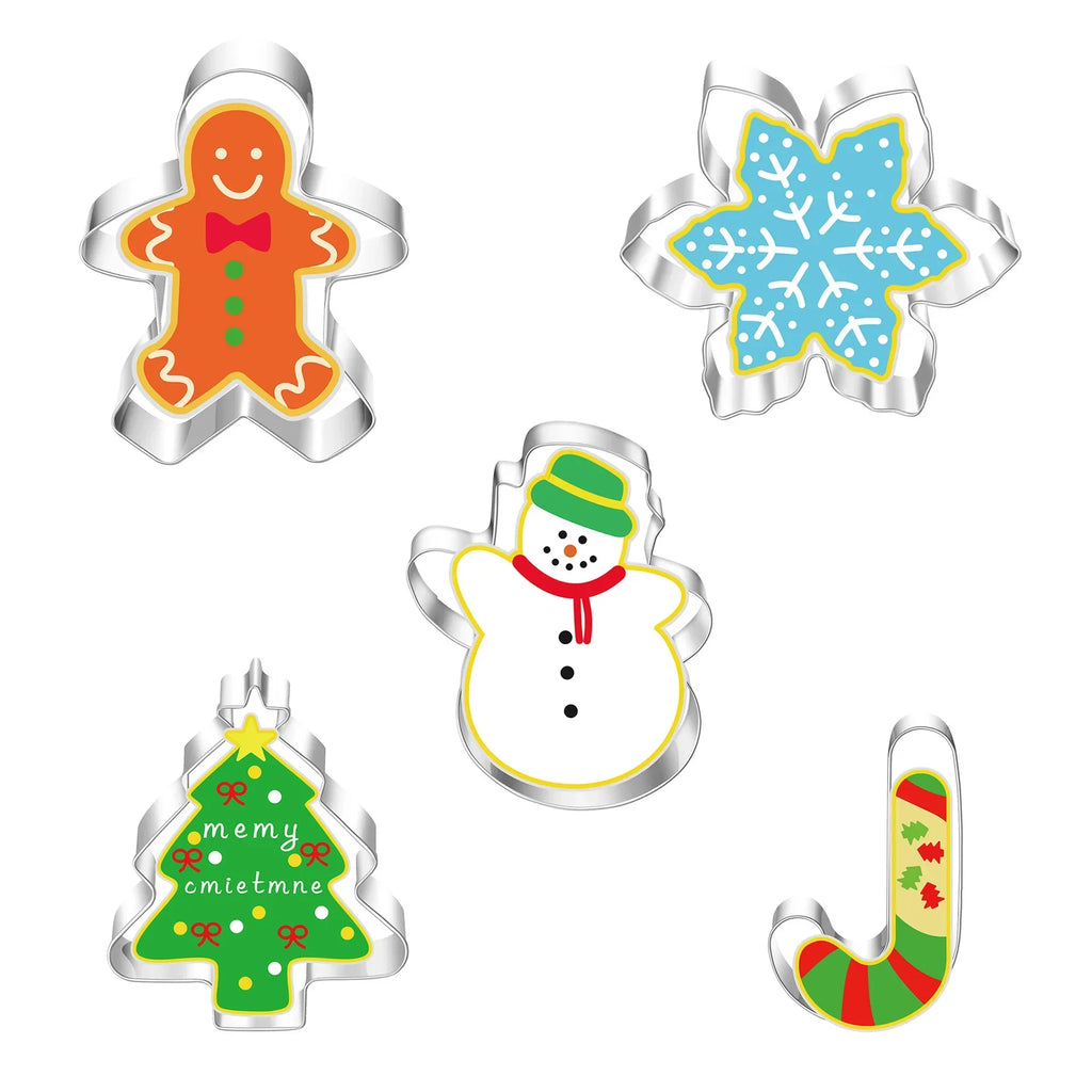 5Pcs Christmas Cookie Cutter Set Gingerbread Man Xmas Tree Biscuit Mold Stamp Christmas Party New Year Baking Accessories Oasis Select H