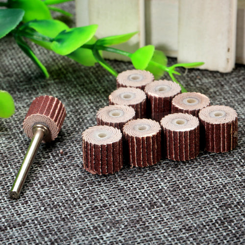 10Pcs 240# Abrasive Flap Wheel 10/12mm Sand Drum 3mm Mandrel Fit for Dremel Drill Grinder Rust Removal DIY Woodworking Polishing Oasis Select