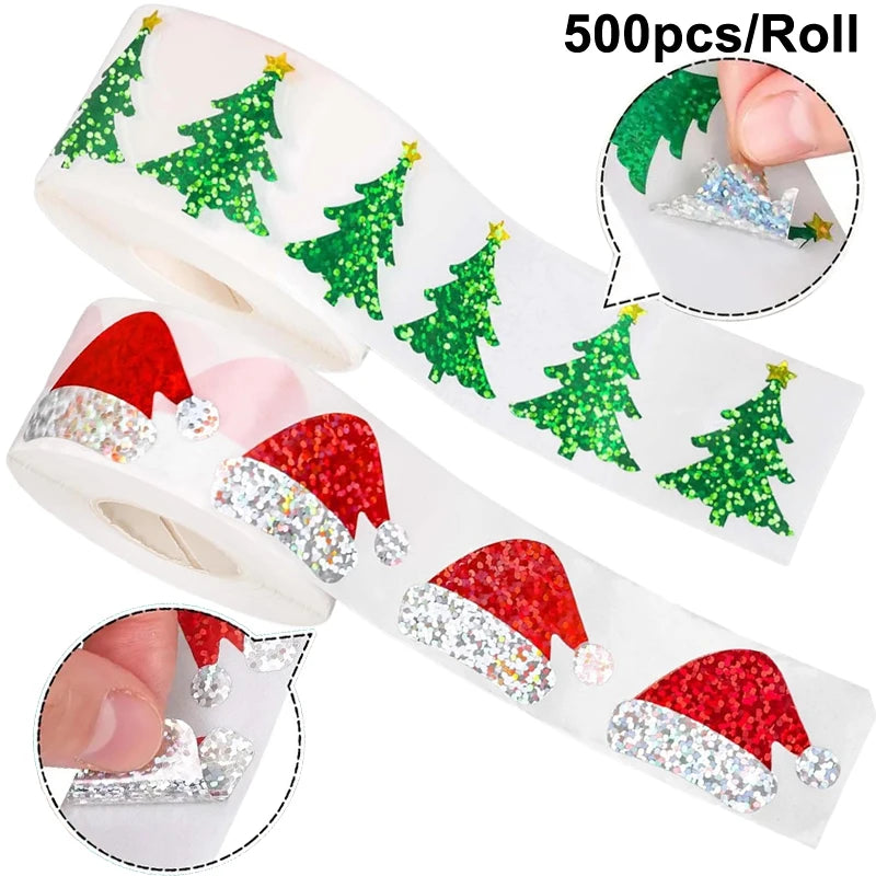 200-500pcs Christmas Stickers Christmas Tree Santa Hat Self-Adhesive Gift Tags PVC Gift Wrapping Seals Decals Party Decorations Oasis Select