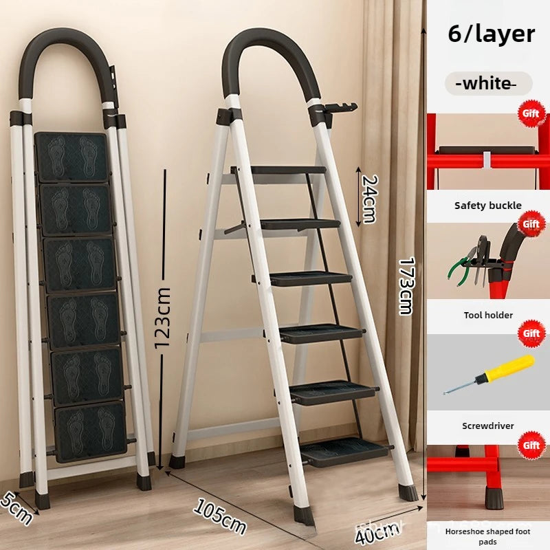 Ladder, zigzag ladder, folding ladder, three four five six step ladder, thickened carbon steel engineering ladder Oasis Select Whitesixstep