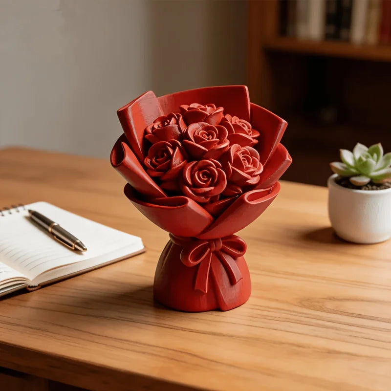 3D Rose Bouquet Ornament Romantic Flower Craft Multi-scene Decor for Desk Bookshelf Bedside Table Sweet Valentine's Day Gift Oasis Select