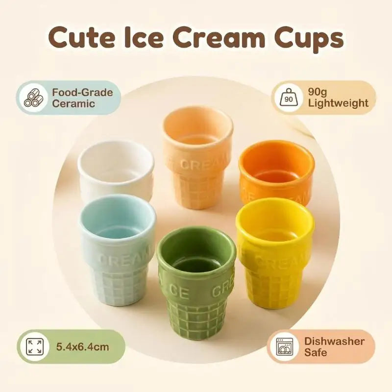 Colorful Ceramic Ice Cream Cups Dessert Coffee Mug With Waffle Cone Design Cute Aesthetic For Home Cafe Afternoon Tea Party Use Oasis Select