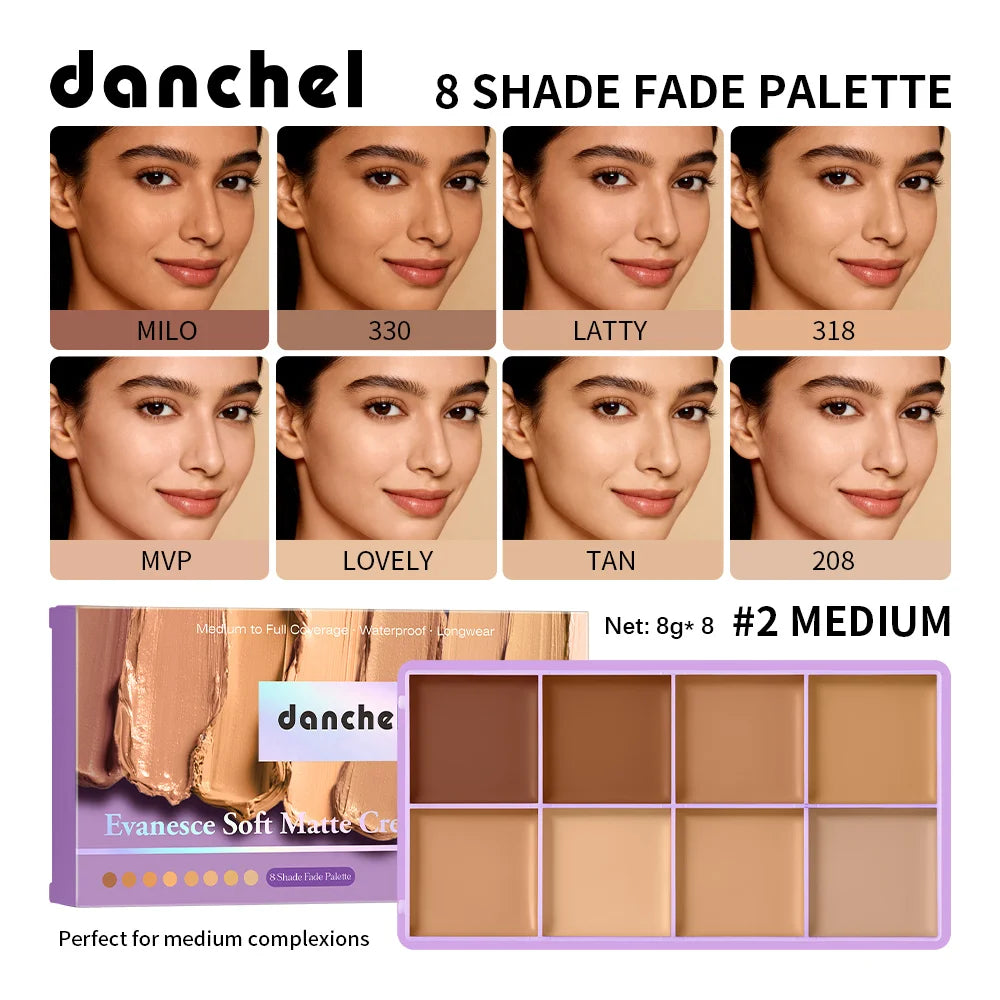 8 Shade Fade Palette Soft Matte Texture Cover Dark Circles, Redness, Skin Blemishes Waterproof Sweatproof Long-wearing Concealer Oasis Select Medium