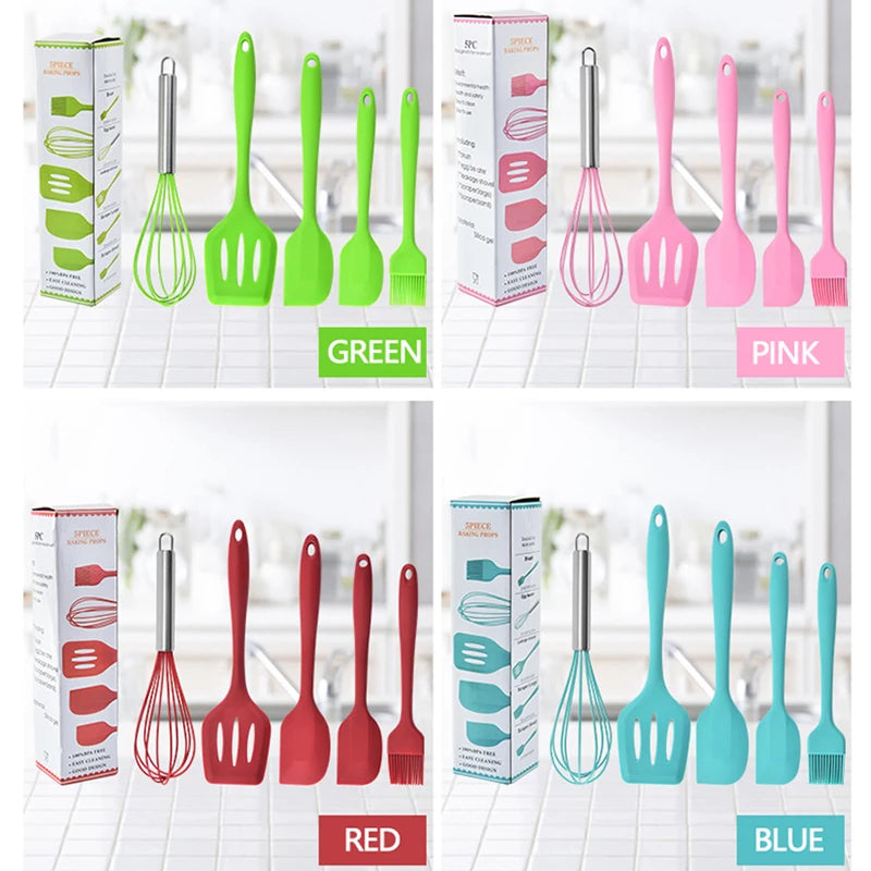 Silicone Kitchenware Cooking Utensils Set Non-stick Cookware Spatula Shovel Egg Beaters Wooden Handle Kitchen Cooking Tool Set Oasis Select