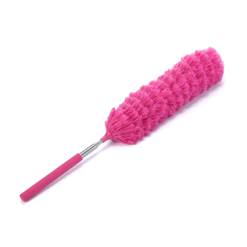 Retractable Duster Stainless Steel Long Handle Dusting Brush Car Household Cleaning Tools Microfiber Dust Brush Oasis Select Rose red