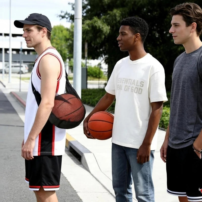 Anti-Tear Mesh Durable Single Ball Bag Fits Size 7 Basketball Soccer Volleyball Crossbody Carrier With Adjustable Strap & Zipper Oasis Select
