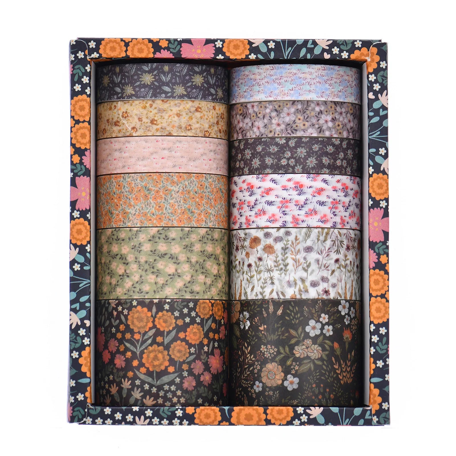 12-Roll Floral Washi Tape Set – Vintage Plant DIY Craft Tapes