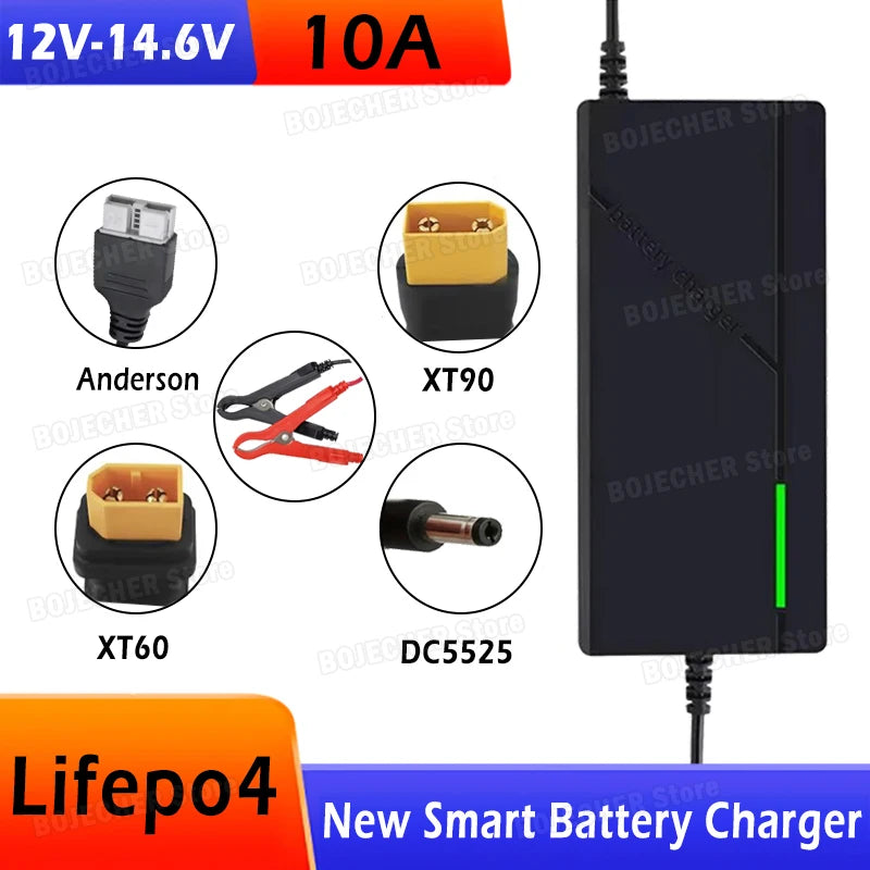 12V 10A Smart LiFePO4 Battery Charger 14.6V 4S AC110-240V