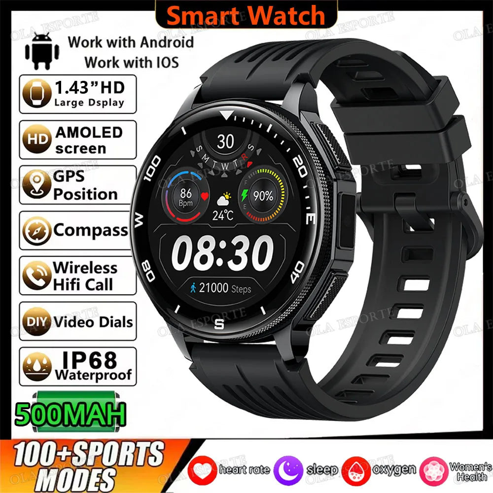 Ola Esporte GPS Smartwatch – AMOLED, 3ATM, 500mAh Battery
