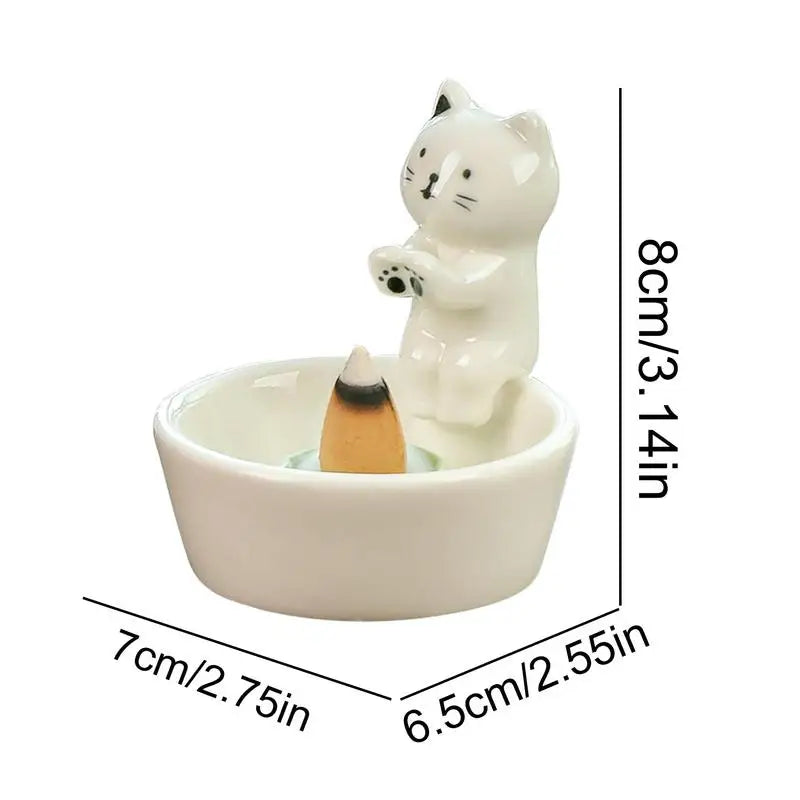 Cat Candle Holder Cute Cone Incense Burner Incense Tray Elegant Ceramic Stick Incense Holder Incense Cone Holder Decoration Oasis Select
