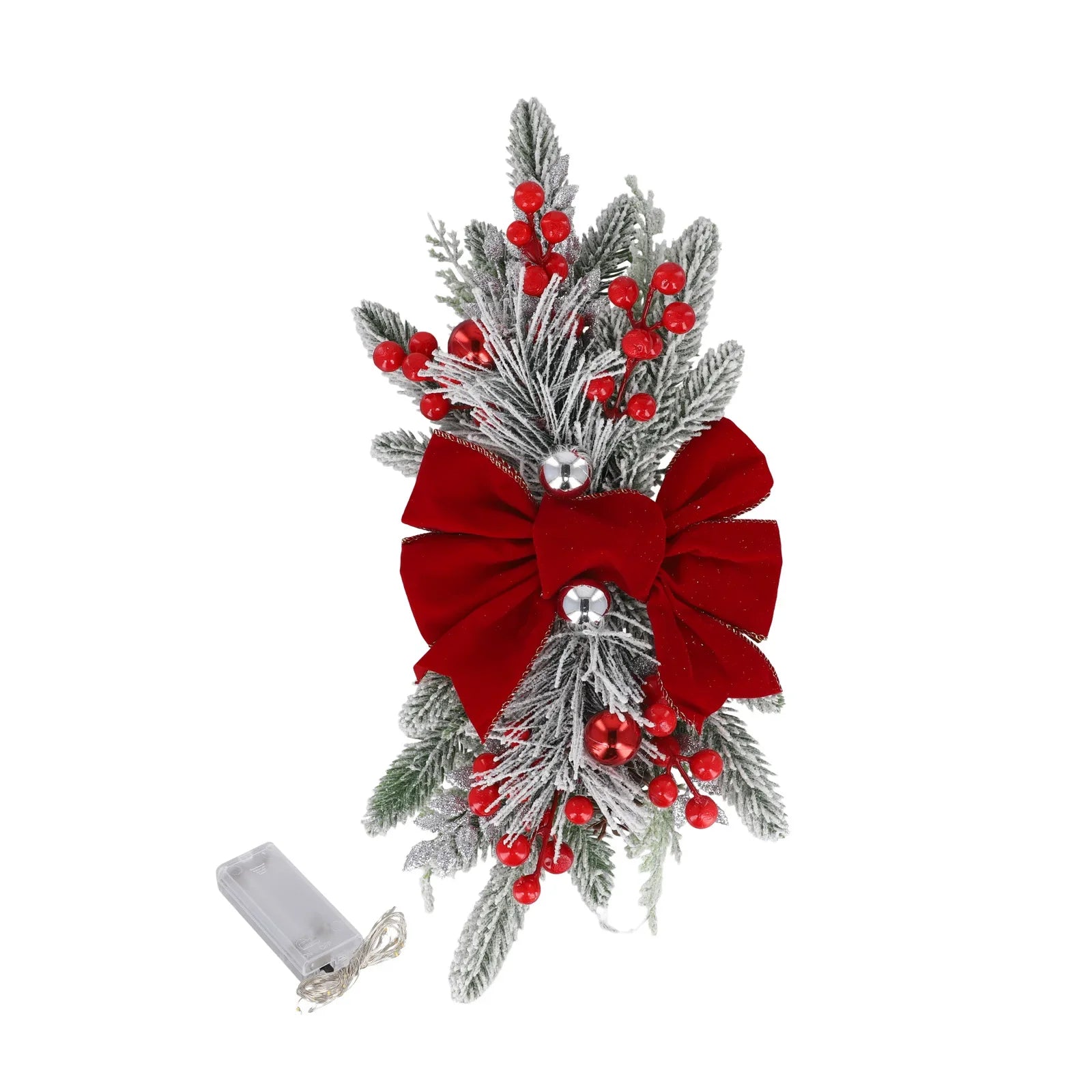 Gold/Red/Green Christmas Ornaments Berries And PVC Branches Bows And Pine Cones Cordless Pre-installed Light Hanging Loops Oasis Select red China Mainland