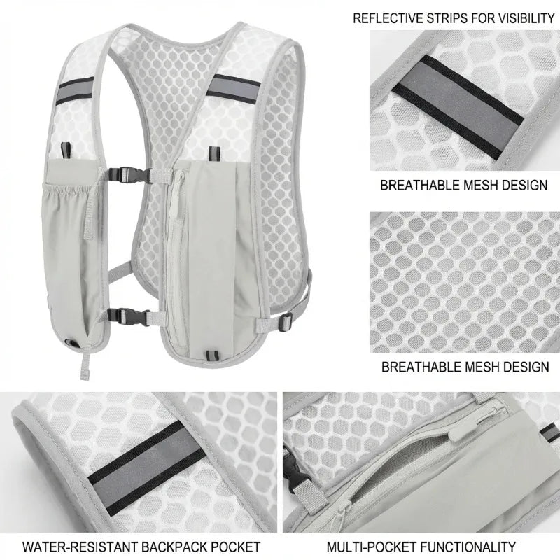 1pcs Running Water Bottle Storage Vest Lightweight Reflective Hydration Chest Pack with Phone Holder for Jogging Hiking Cycling Oasis Select