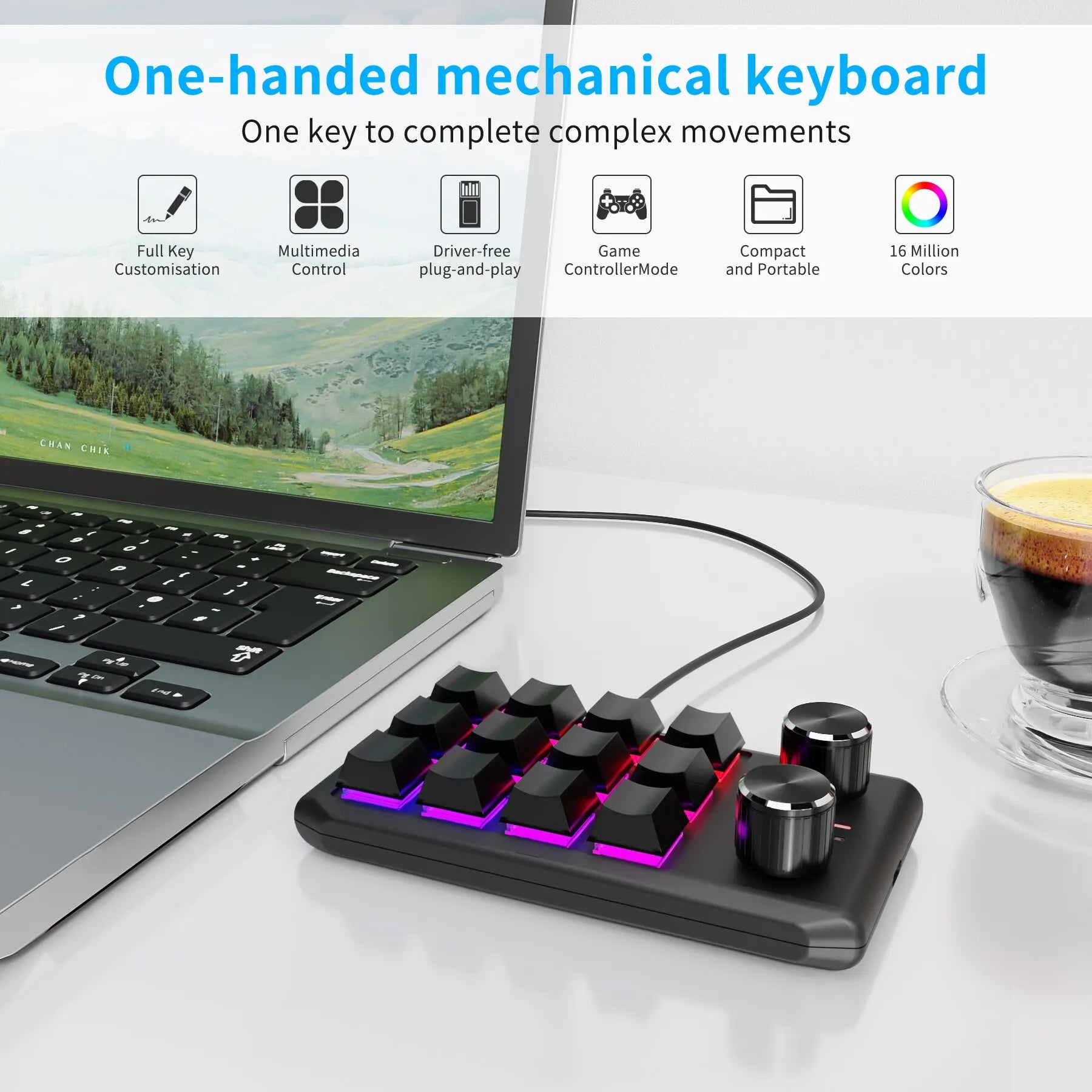 12 Keys 2 Knob RGB Programming Macro Gaming Knob Keypads Mini Custom Programming Keyboard USB Mechanical Keyboard for Photoshop Oasis Select