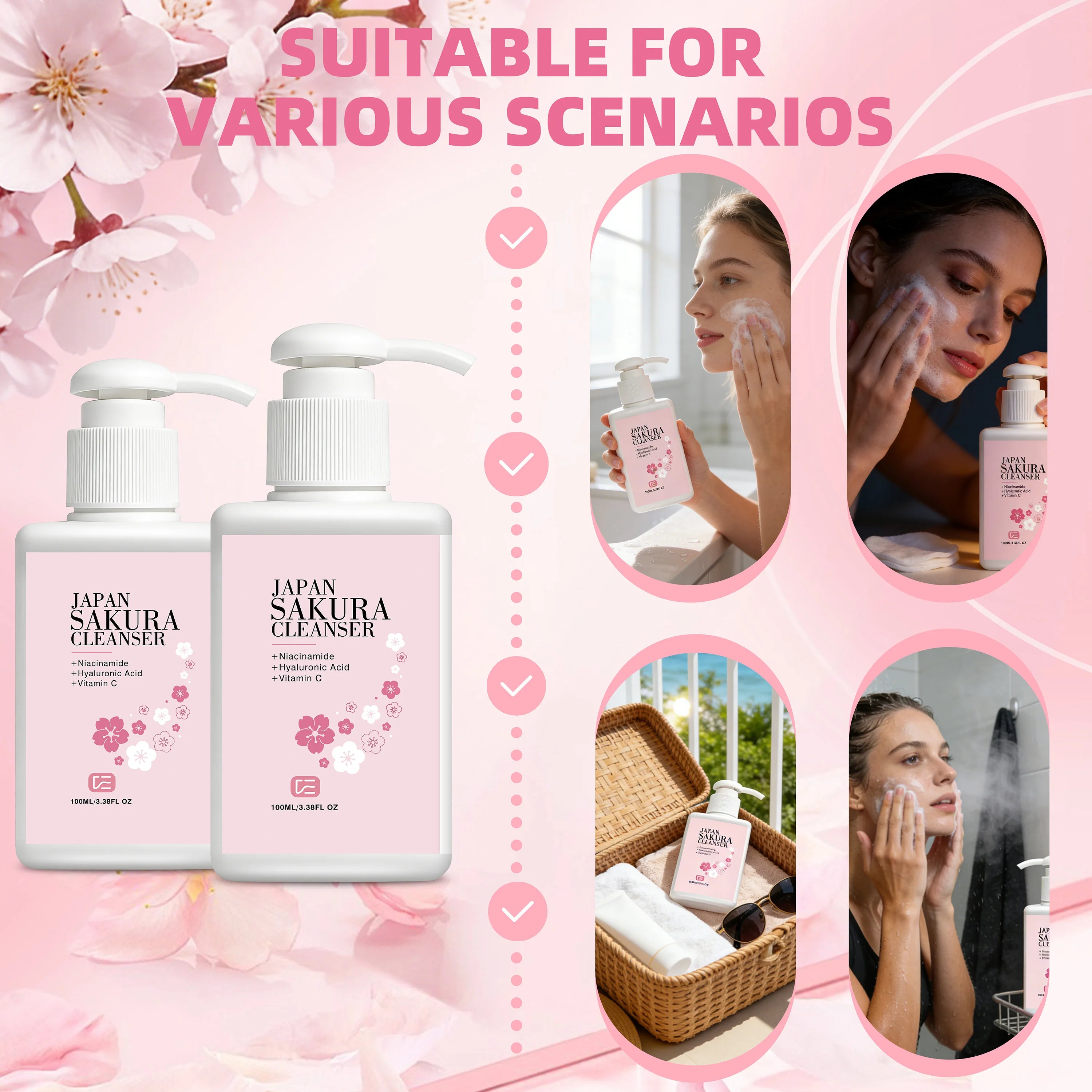 veérenae Japan Sakura Facial Cleanser 2pc – All Skin Types Facial Cleanser Oasis Select