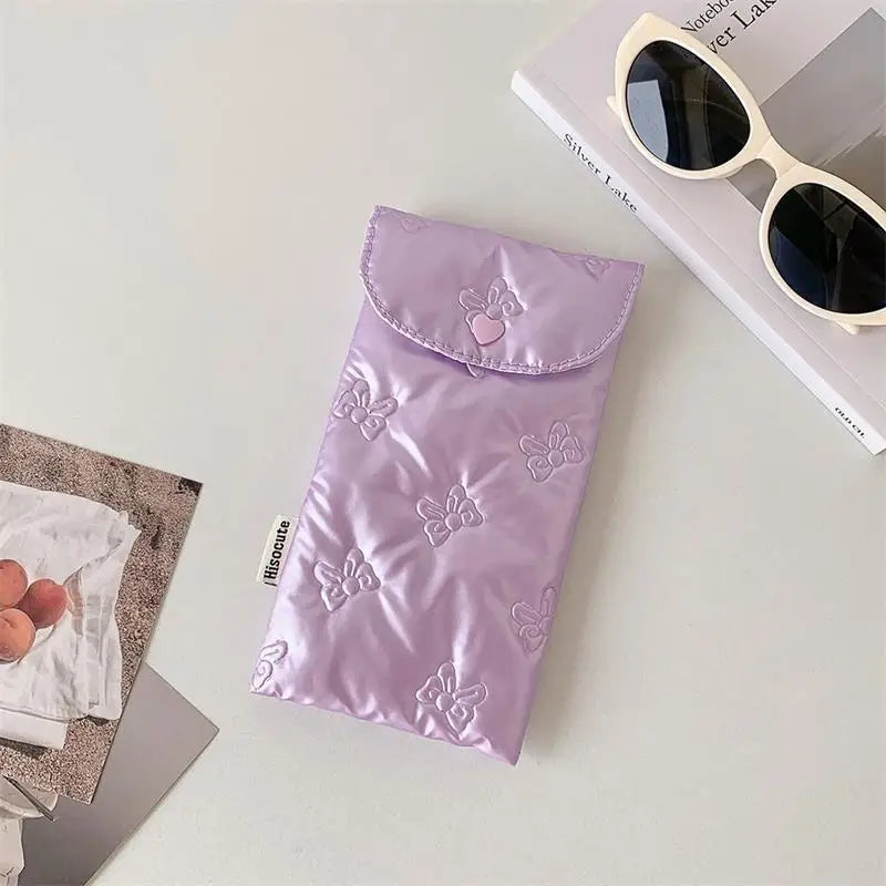 INS Style Bow Embossed Pencil Case Student Stationery Storage Bag Pencil Bag Portable Sunglasses Storage Bag Oasis Select Purple