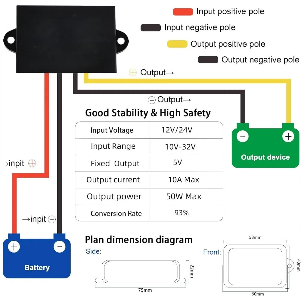 DC To DC 12V 24V To 5V 10A 50W Power Step-Down Converter Adapter Buck Module Widely Used In Automotive Power Monitoring Systems Oasis Select