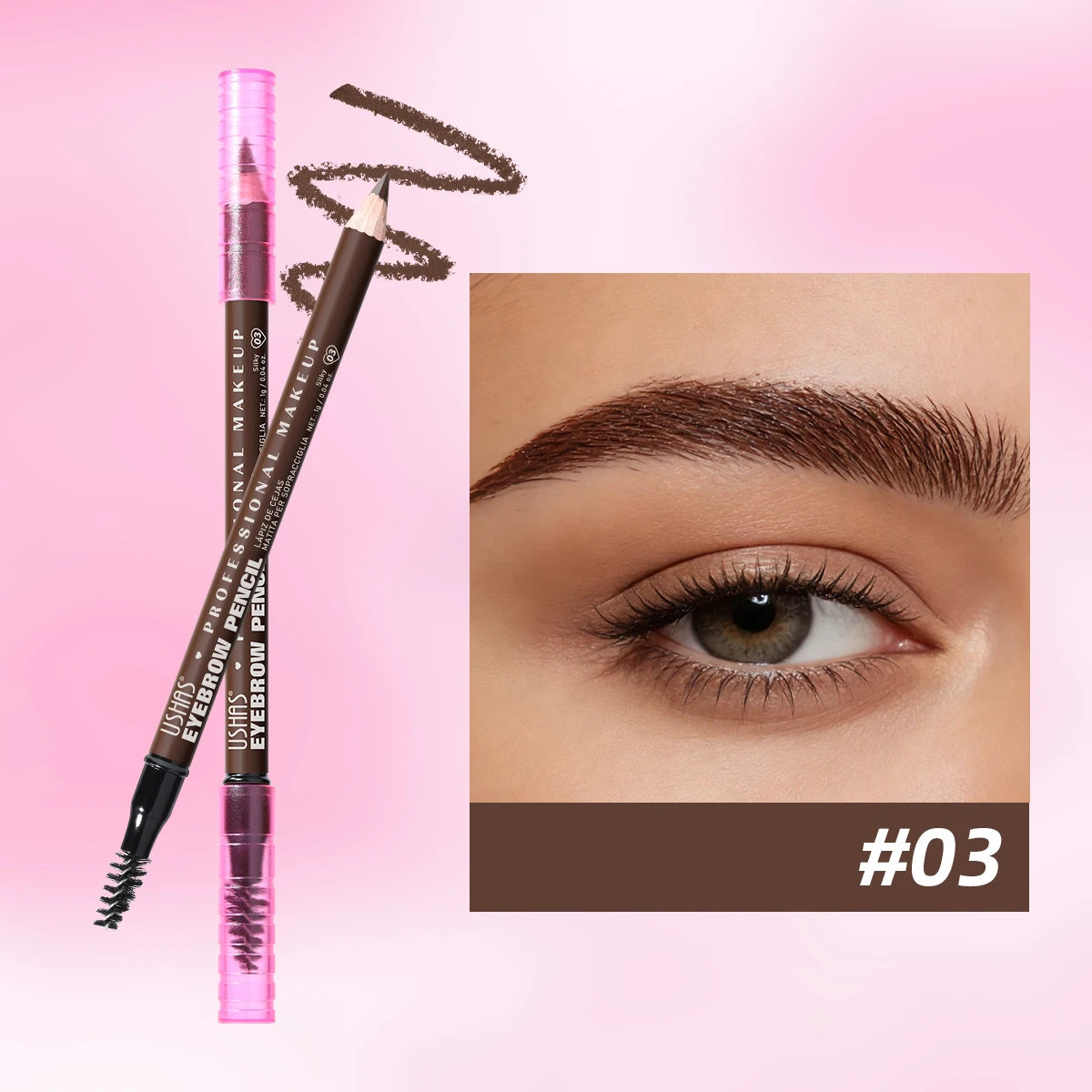 USHAS 2-in-1 Waterproof Eyebrow Pencil & Spoolie – 5 Colors