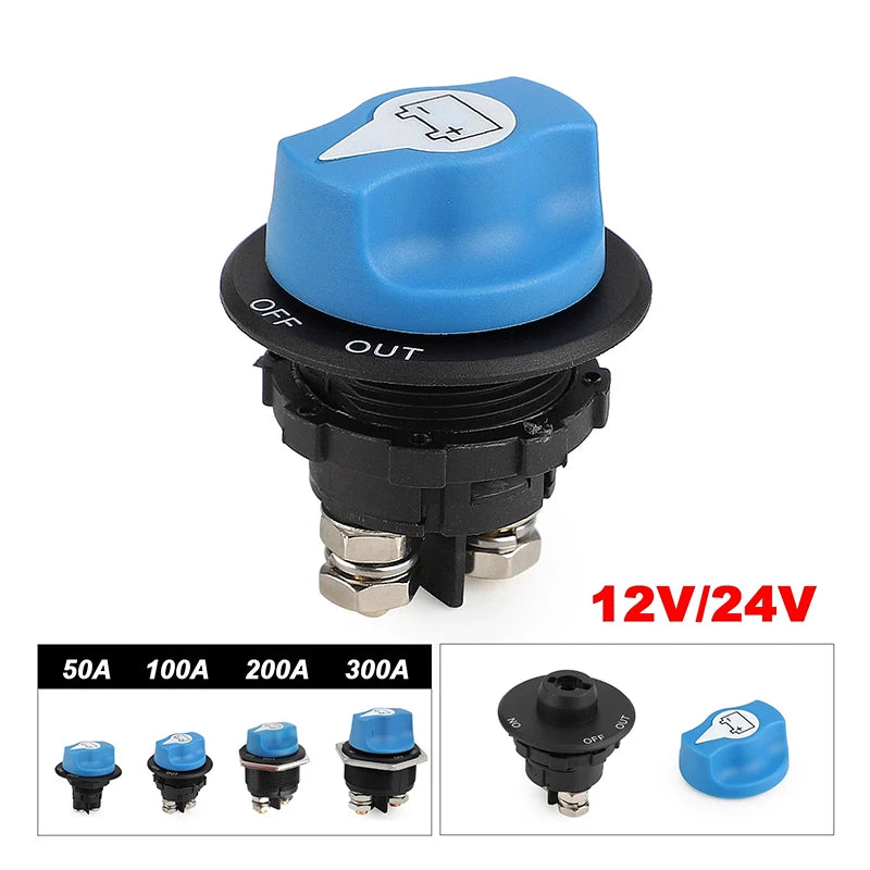 Car Battery Race Rally Switch 50 100 200 300A Blue Battery Disconnector Isolator Cut Off Switch Kit For RV Motorcycle Truck Boat Oasis Select