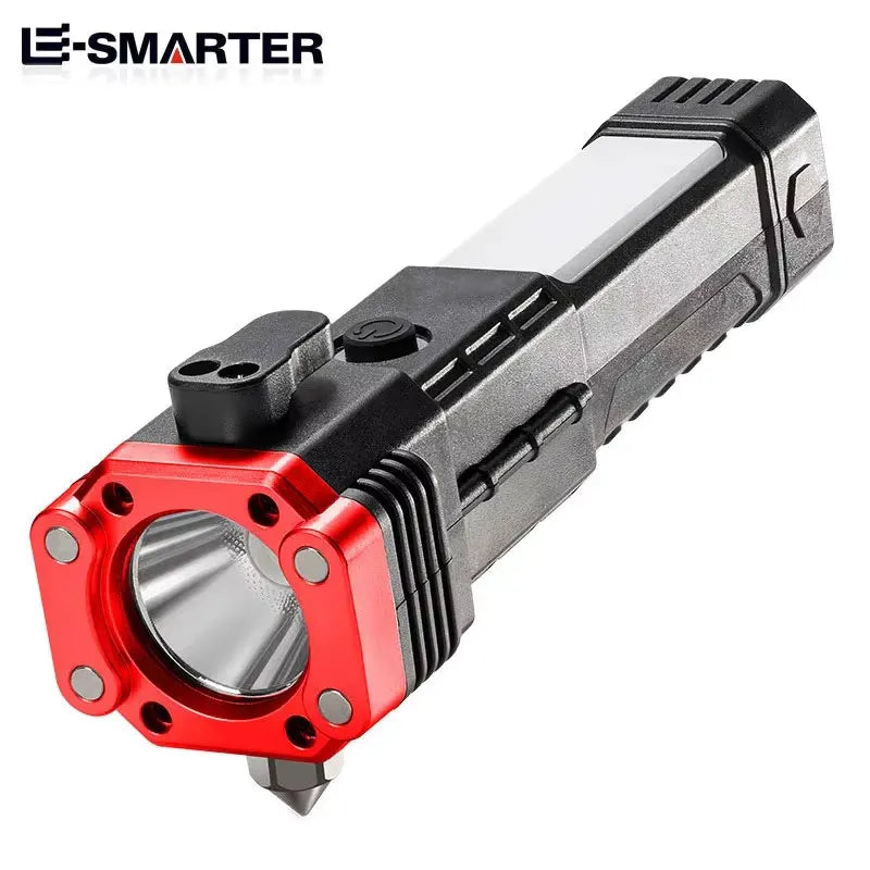 Multi-functional High-brightness Flashlight Car Safety Hammer Handheld Torch Usb Rechargeable Treasure Outdoor Home Searchlight Oasis Select S007 red