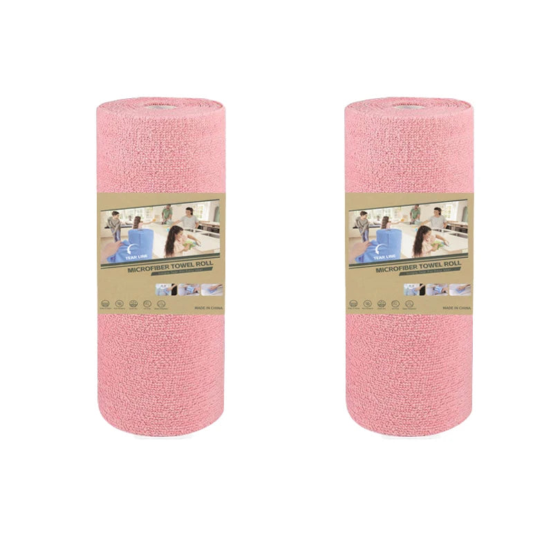 4M Reusable Kitchen Dish Cloth Roll Washable Cleaning Wipes Paper Towel Alternative Absorbent Rag for Living Room Bedroom Oasis Select 2 rolls Pink