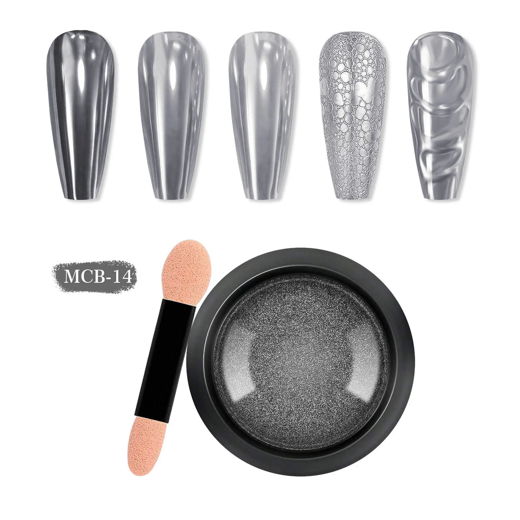 1pcs Nail Glitter Metallic Rubbing Dust Gel Polish Pigment Shinning Metal Manicure Decor Magic Mirror Powder Gold Silver Chrome Oasis Select 2Pcs silvery