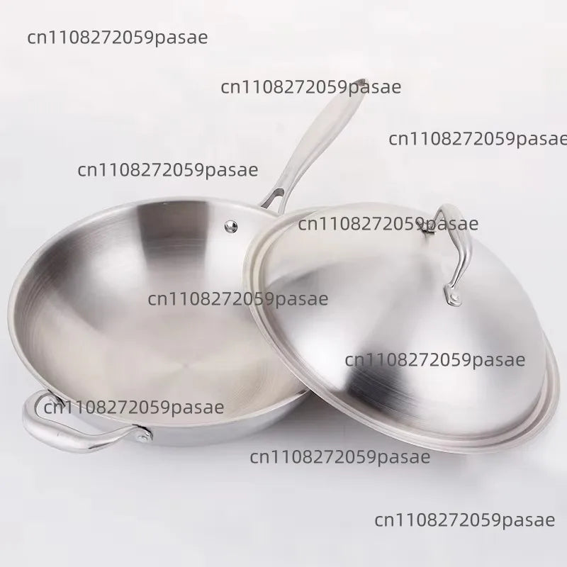 32cm Triply Stainless Steel Non-Stick Wok Pan with Glass Lid