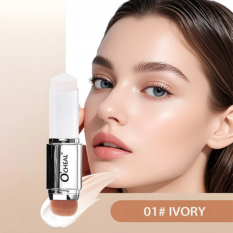 O'CHEAL Temperature Changing Foundation Stick Facial Coverage Blemishes Pores Double-Headed Face Matte Makeup Foundation Cream Oasis Select 01 Ivory 10g