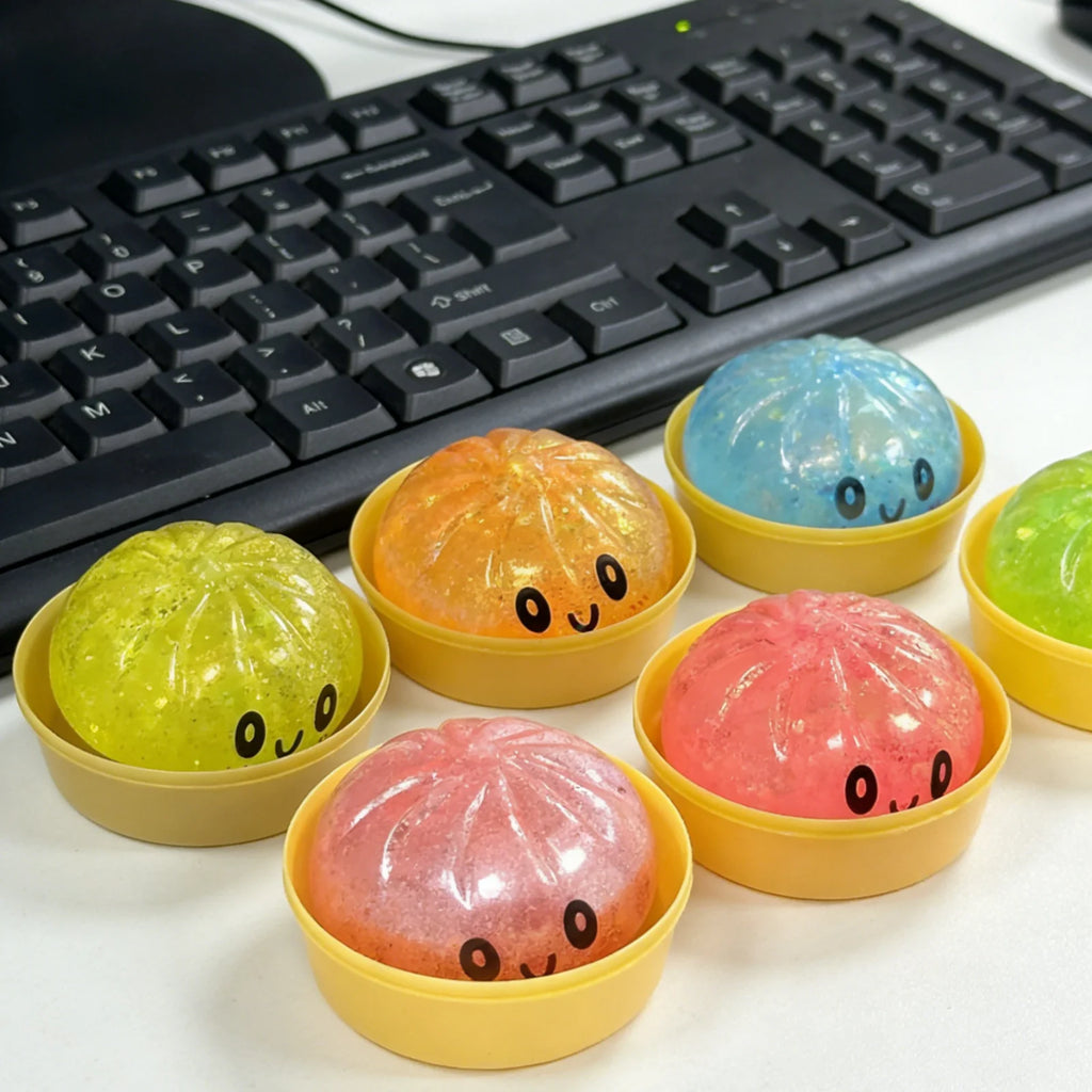Glitter Squishy Dumpling Stress Relief Toy – Cute Pink Squeeze Squishy Stress Toy Oasis Select