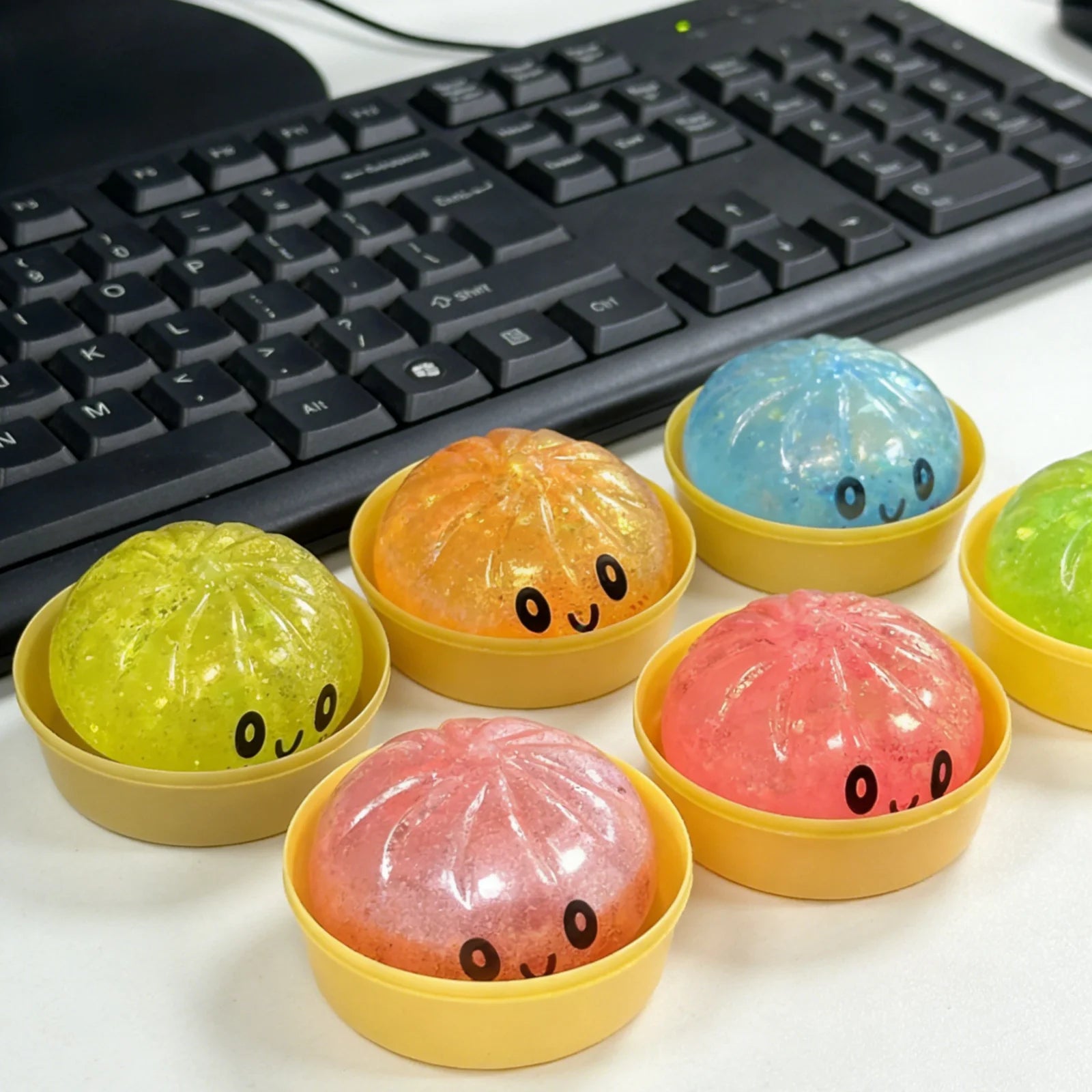 Glitter Squishy Dumpling Stress Relief Toy – Cute Pink Squeeze Squishy Stress Toy Oasis Select