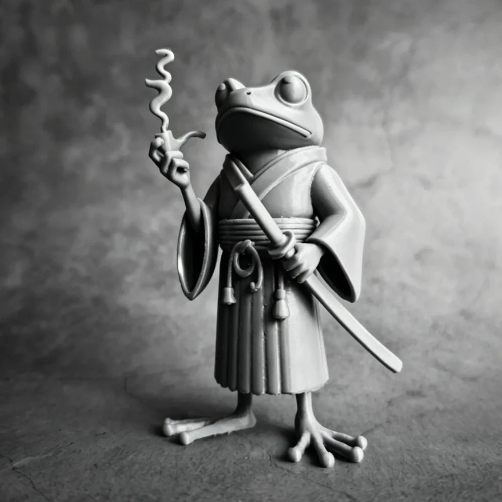 Samurai Frog Statue with Cigarette Pipe Cool Ronin Warrior Frog Figurine Novelty Office Desktop Decor Unique Collectible Gift Oasis Select