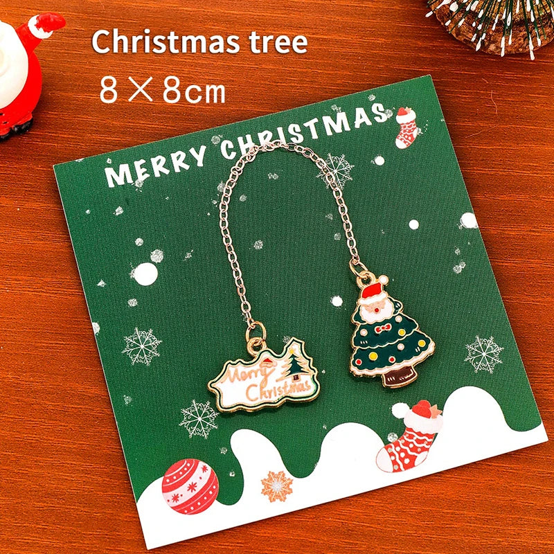 Christmas Tree Wreath Elk Metal Bookmark Christmas Book Mark Pendant Student Gift Learning Stationery Supplies For Women Men Kid Oasis Select A1