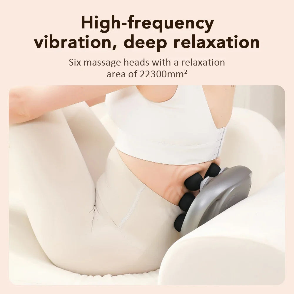 Electric Fascia Massage Gun – 6 Heads, 9 Modes & Red Light