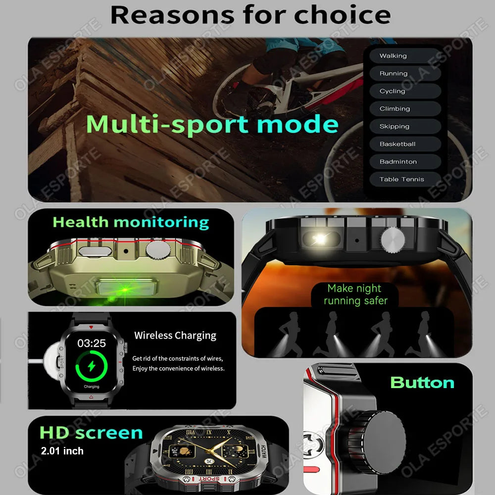 Rugged Military Smartwatch – Bluetooth Call, GPS & AI Voice