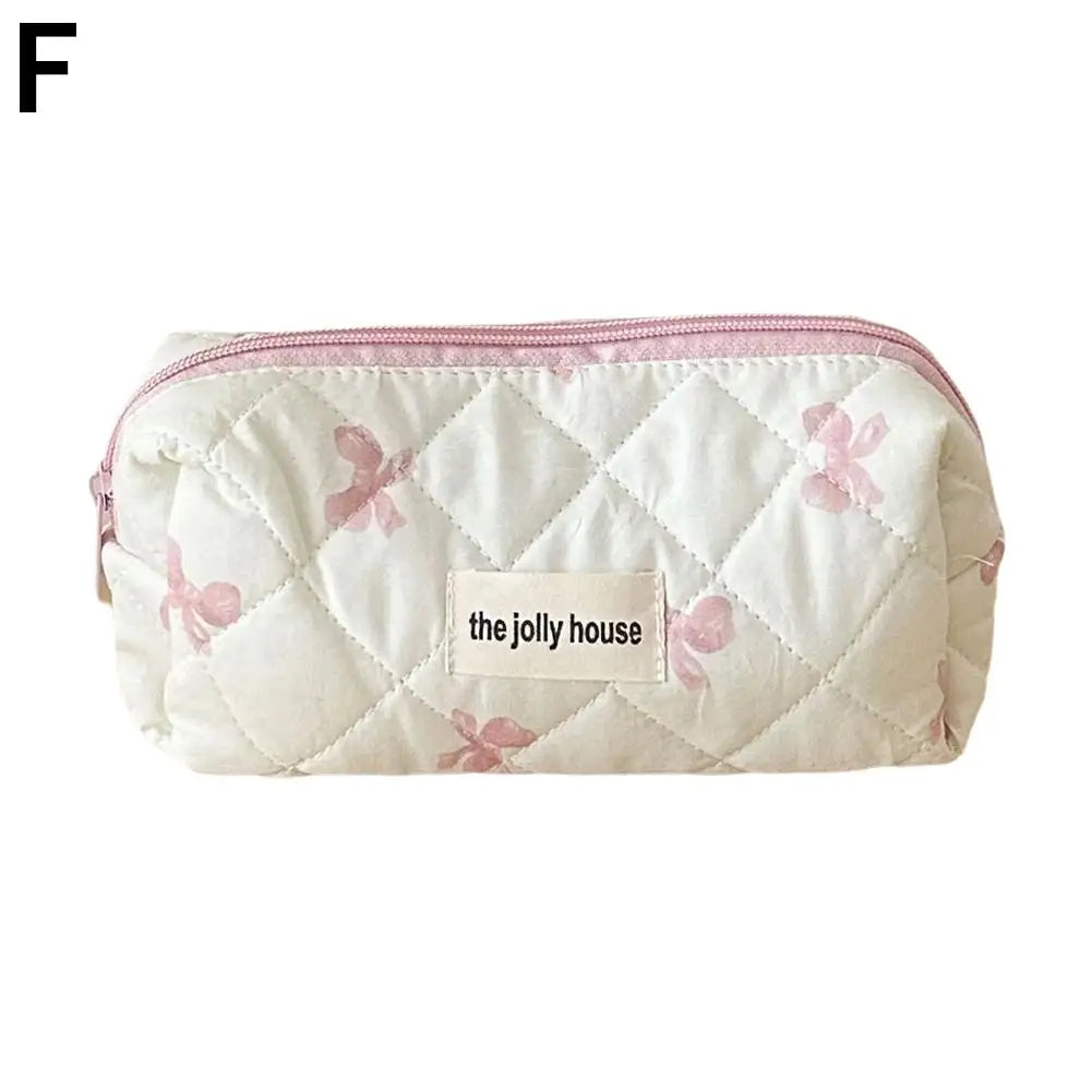 Quilted Makeup Bag 3 Sizes Floral Toiletry Cosmetic Pouch Makeup Organizer Travel Floral Bag for Bridesmaid Gifts, Daily Use Oasis Select pink-S