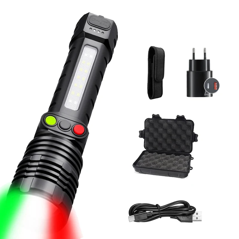 Rechargeable 30W LED Flashlight Ultra Bright Tactical Zoom Spotlight Flashlights for Outdoor Hunting Security Self-defense Torch Oasis Select 491B Package C ZOOM