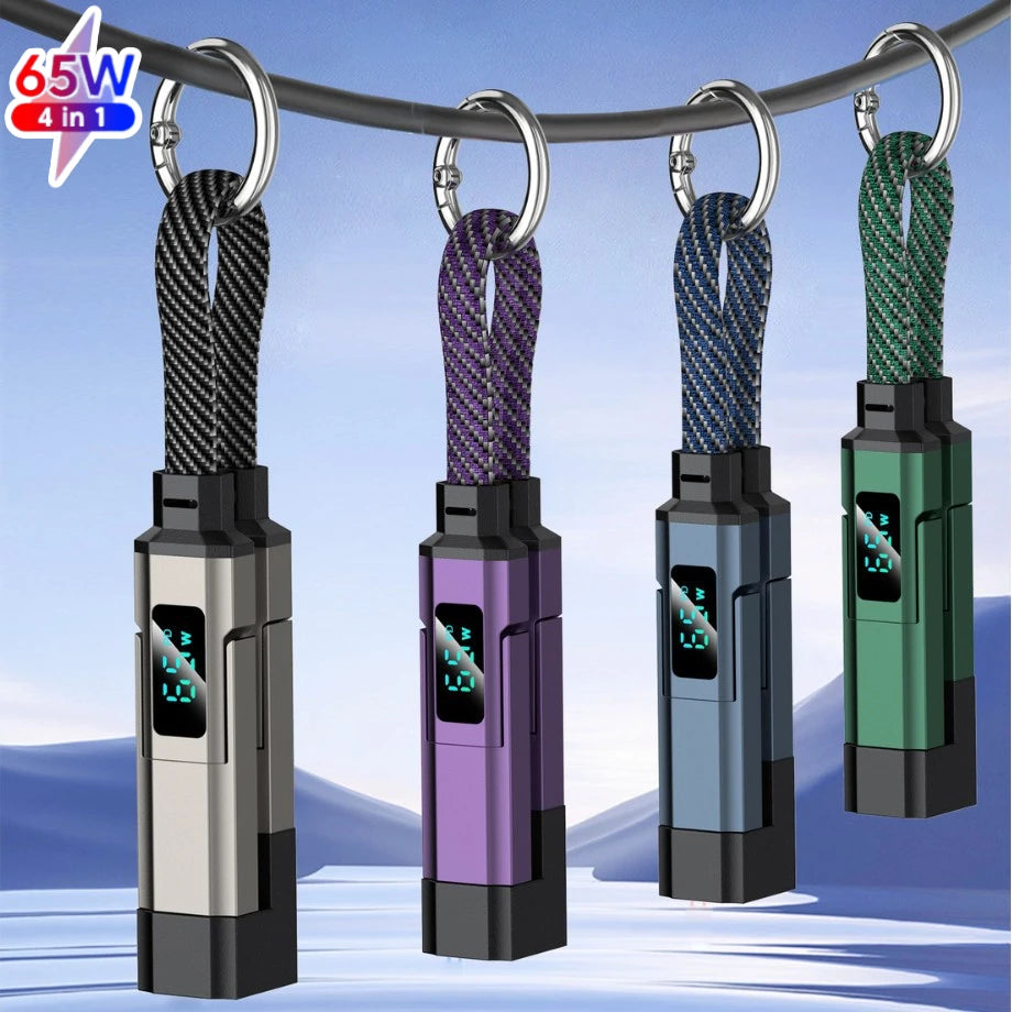 PD 65W USB C to USB C Fast Charging Cable, 4 in 1 Digital Display Type C Keychain Short Mobile Phone Charging Cord Oasis Select