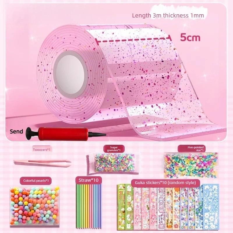 Glitter Nano Glue Set Bubble Blowing Slime Kit Putty Stretchy for Stress Relief DIY Bubble Hole Adhesive Fidget for Kids Oasis Select Pink-1Set