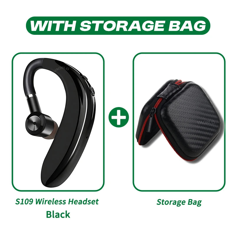 S109 Wireless Bluetooth 5.4 Universal Hook Earphone Sports Business Single Ear Headset Handsfree Headphone With Mic Smartphone Oasis Select Black With Bag