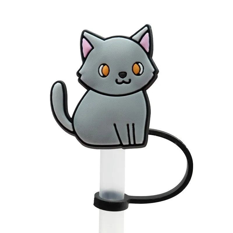 1PCS Straw Cover Cap Black White Cat ,8mm Silicone Straw Cap Accessories for Tumbler Cup,Creative Dustproof Straw Plug Charm Oasis Select