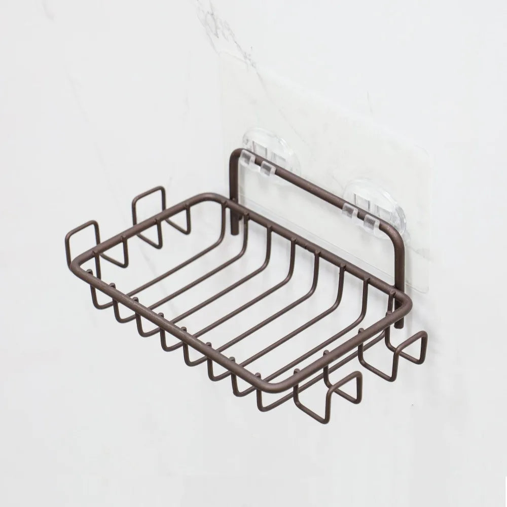 Stainless Steel Wall Mounted Soap Dish with Hooks & Basket