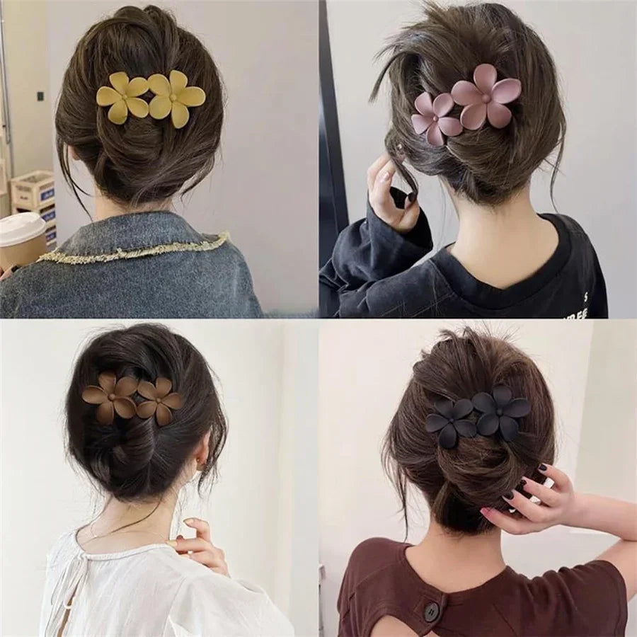 flower Hair Clips Matte French Hair Barrette Black Floral Hairpins Hair Claw Clips Non-Slip Hair Clamps Grab Elegant Hair Oasis Select