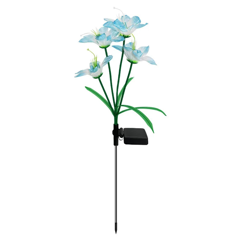 Solar Outdoor LED 4-head Dahlia Decorative Lamp, Garden and Lawn Lamp, Waterproof and No-wiring Lamp Oasis Select Blue