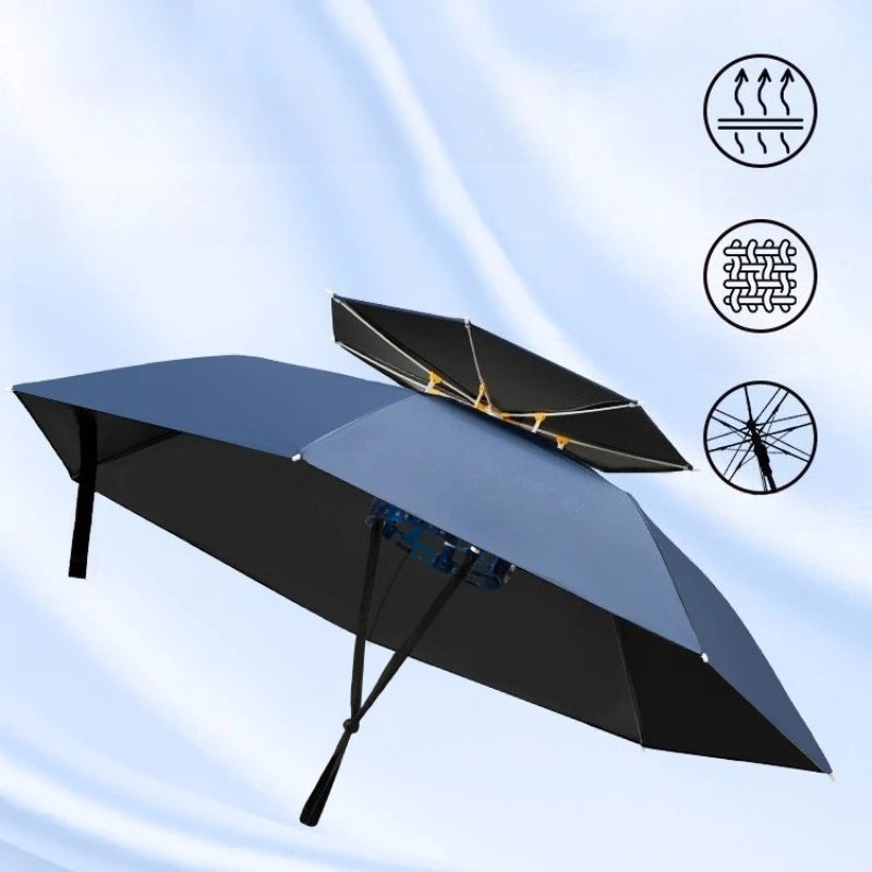 Head Mounted Fishing Umbrella Cap Multi functional Outdoor Sunshade Head Umbrella Cap Adult Sunny and Rainy Umbrella Oasis Select A 6K full-fiber